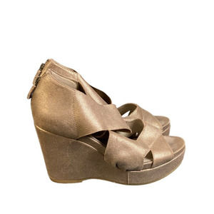Eileen Fisher Bella Metallic Platform Wedges Bronze 9 1/2 Back Zip Sandals